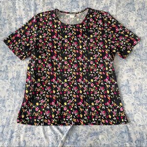 Vintage Micro Floral Black Rainbow Tee Stretchy Grannycore Kinderwhore Kitschy